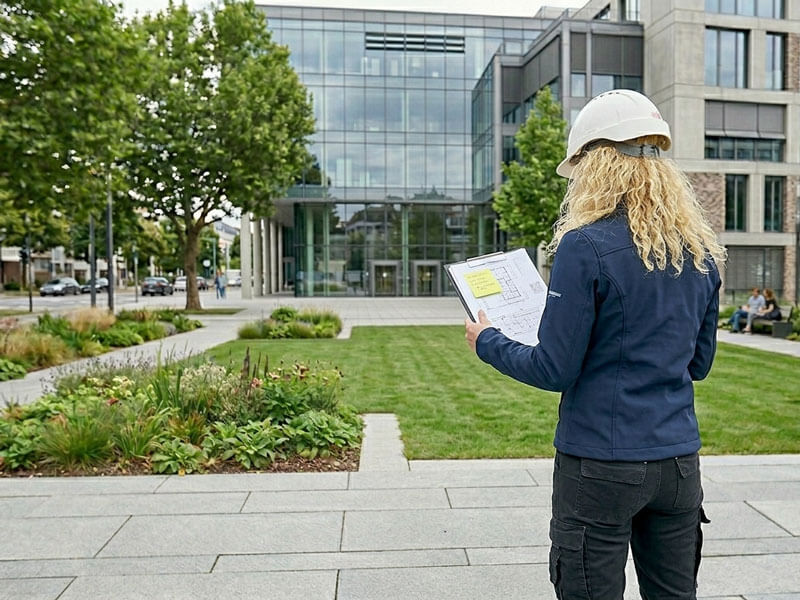 Inspektor Nadzoru Terenów Zieleni weryfikuje założony ogród pod względem zgodności z projektem.